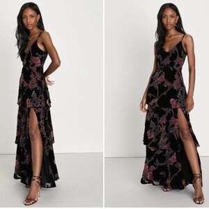 LULUS Sexy Chic Elegant Floral Prom Wedding Tiered Ruffles Chic Maxi Dress